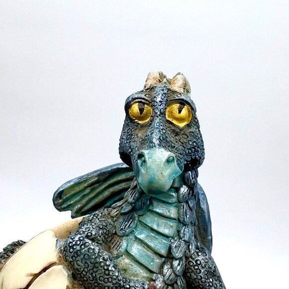 Blue Baby Dragon Hatchling Figurine in Cracked Egg Fantasy Mini Statue - Picture 2 of 7